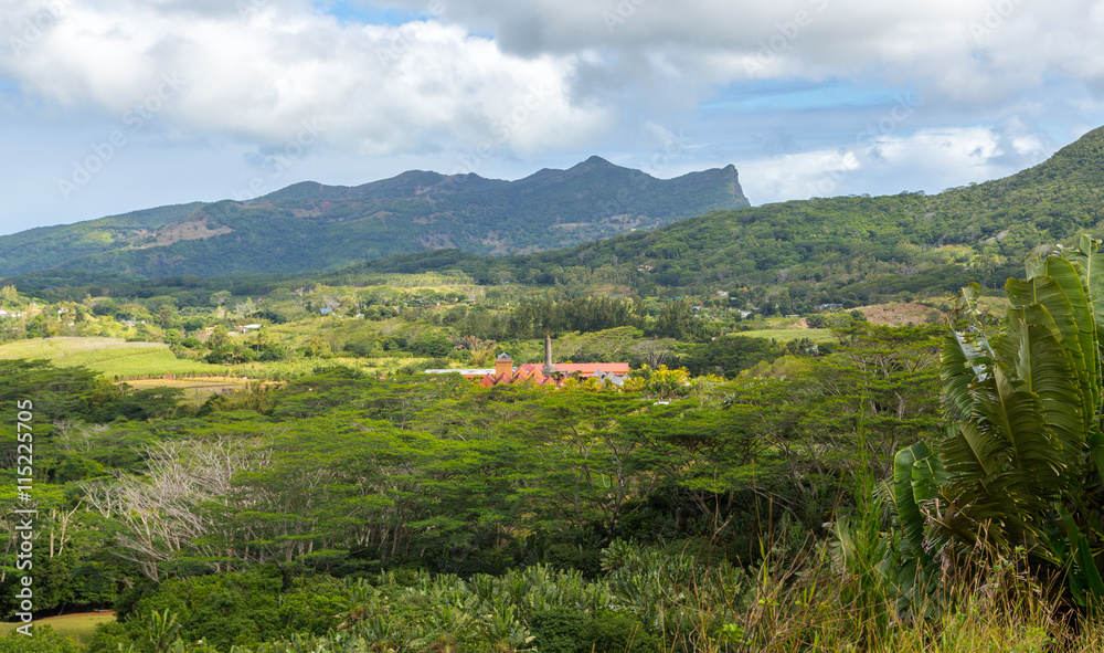 Blick auf Chamarel mit Rumfabrik von Plaine Champagne Mauritius