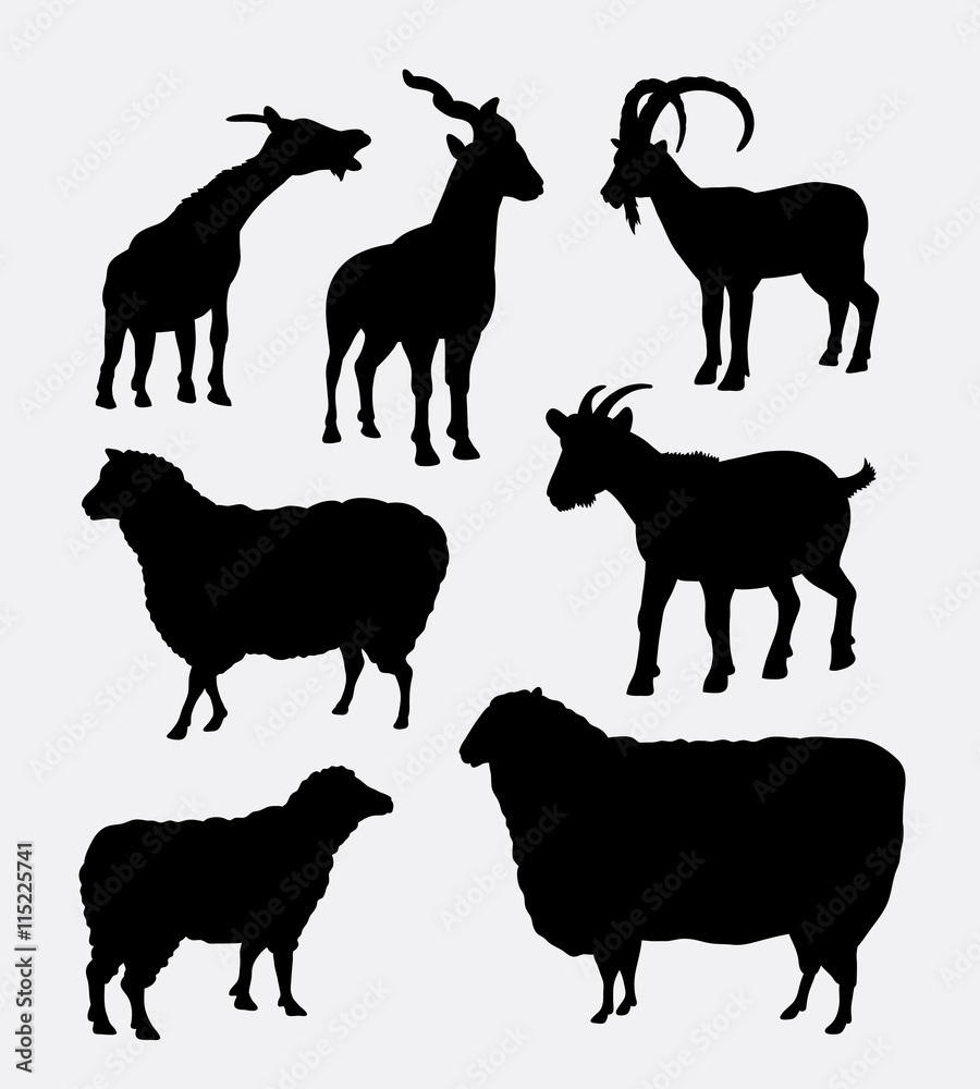 Fototapeta premium Koza i owca sylwetka zwierząt gospodarskich. Dobre wykorzystanie symbolu, logo, ikony internetowej, projektu naklejki, znaku, maskotki lub dowolnego projektu, który chcesz.