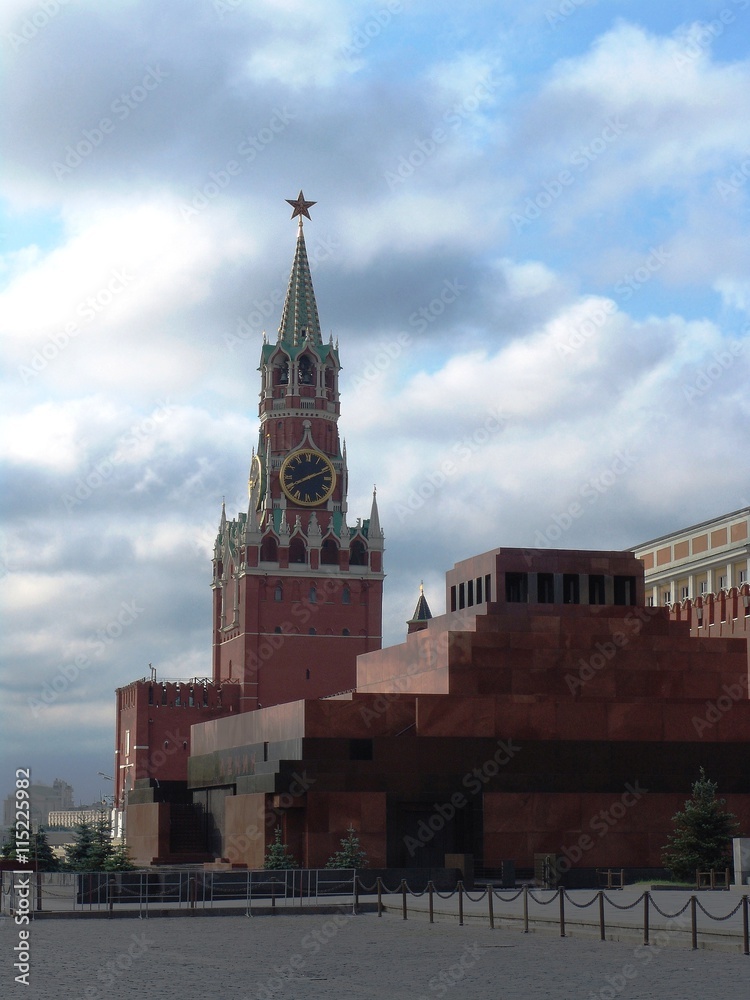 MOSCOW: Travel in Russia - Spasskaya (Frolov) Tower of Kremlin on Red Square in Moscow in early summer morning