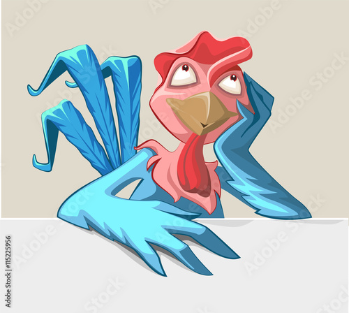 Blue Rooster symbol 2017. Cock bird is sitting at table
