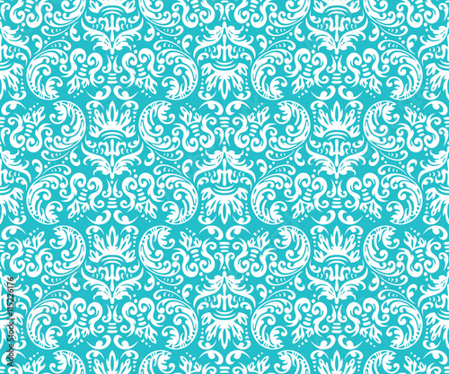 Damask turquoise classic floral seamless pattern