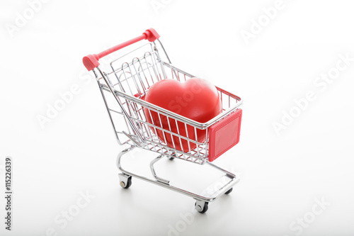 Red heart in a supermarket trolley