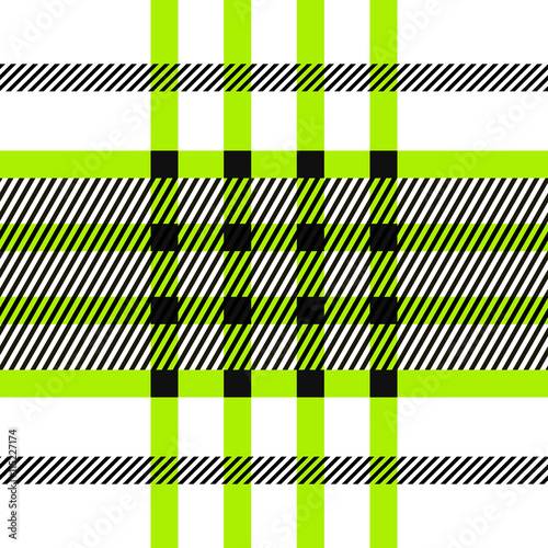 Seamless tartan pattern. repeated plaid twill tile texture. green, black and white palette vector illustration.