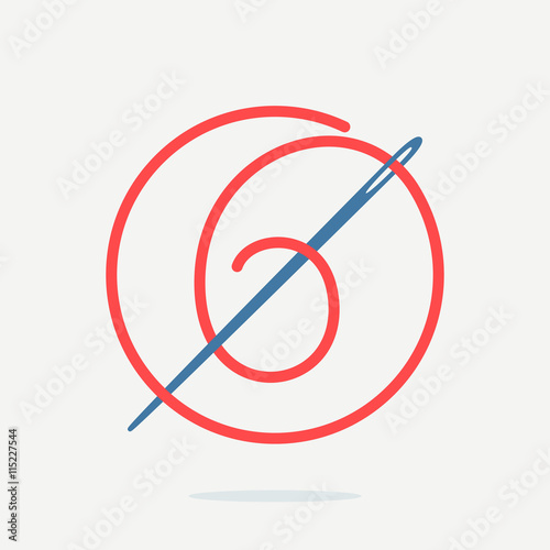 Number six logo with needle and thread.