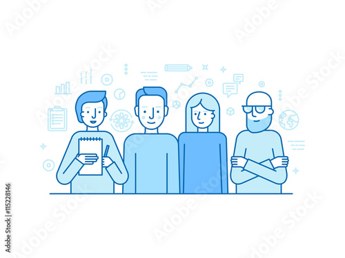 Vector illustration in trendy flat linear style - creative team