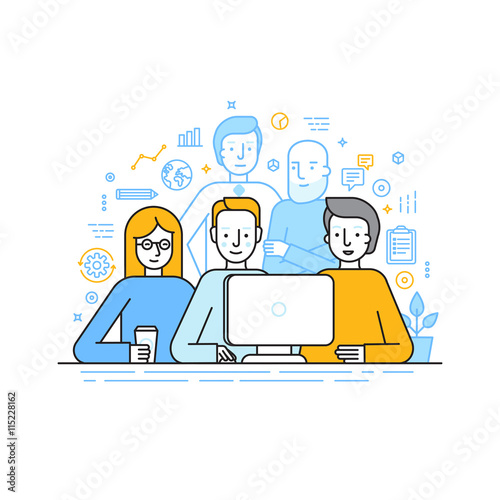 Vector illustration in trendy flat linear style - creative team