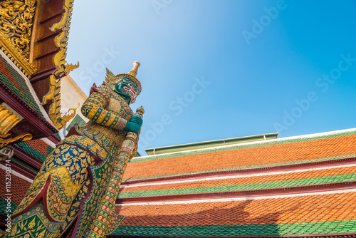 Royal grand palace Wat pra kaew with blue sky in Bangkok