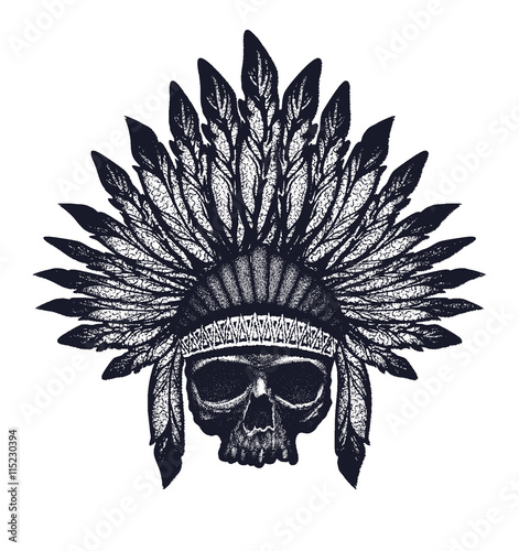 skull indian chief hand drawing style