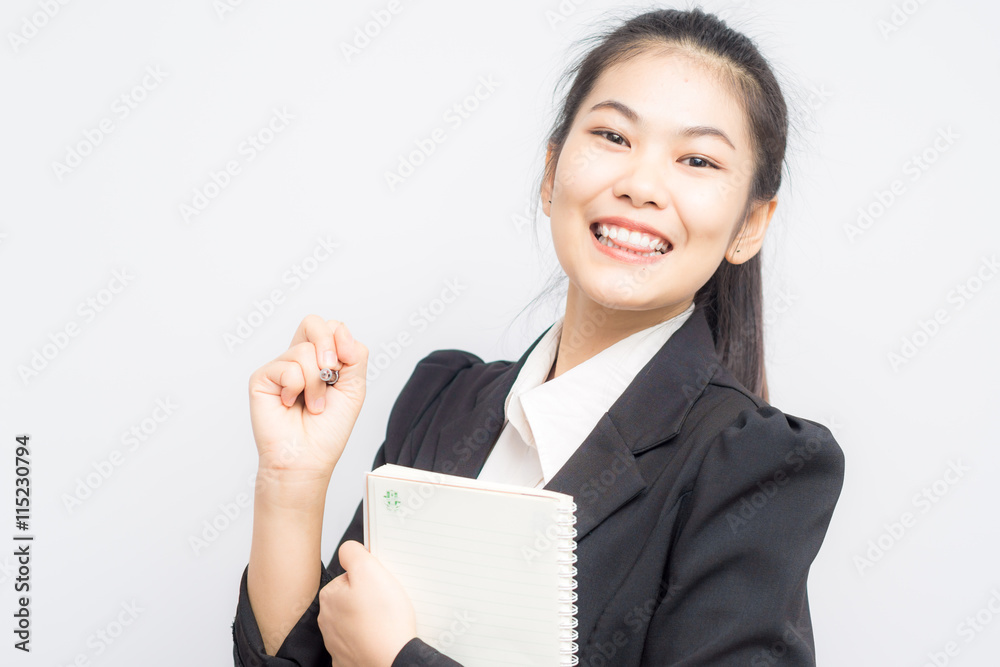 Asian smiling youth business woman with a book Asian smiling youth business woman with a book