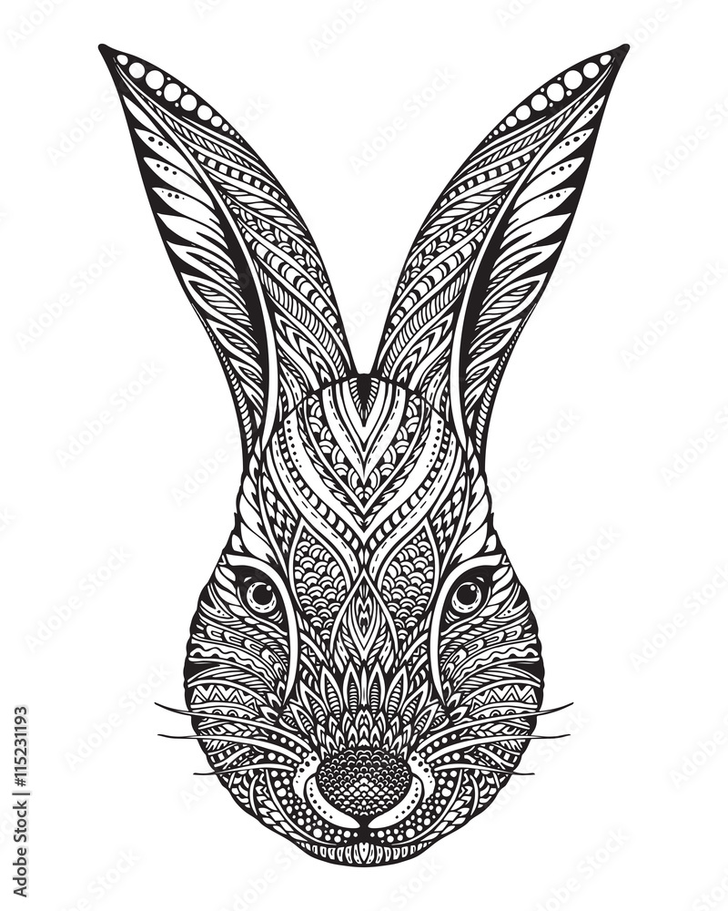 Obraz premium Hand drawn graphic ornate head of rabbit