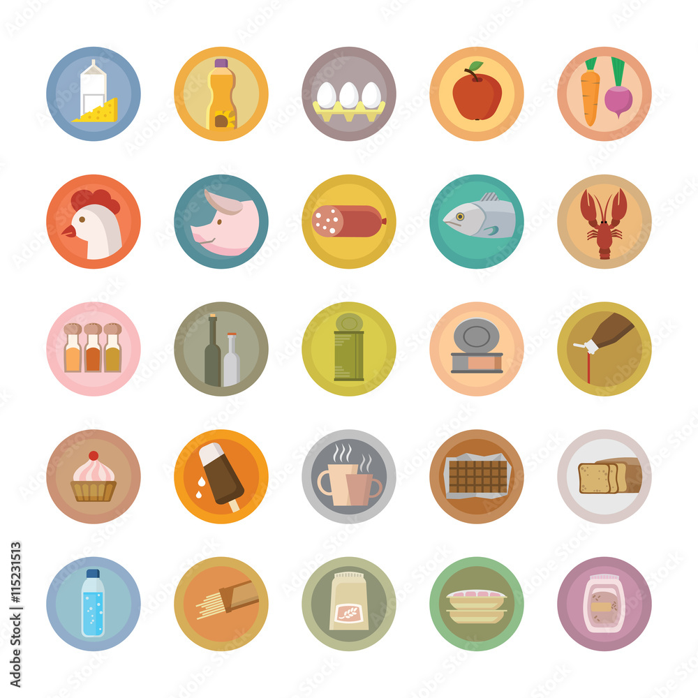 Fototapeta premium Fast colorful icons set. Flat design.
