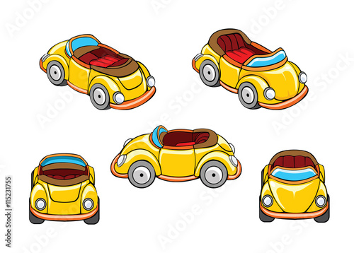 Set of racing car of various angles. Cartoon vector illustration.