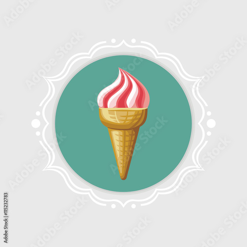 Vector ice cream icon in vintage frame. 