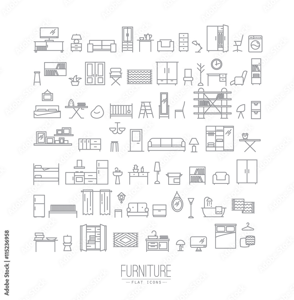 Furniture flat icons grey Furniture flat icons grey