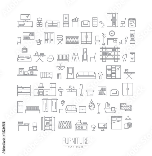 Furniture flat icons grey