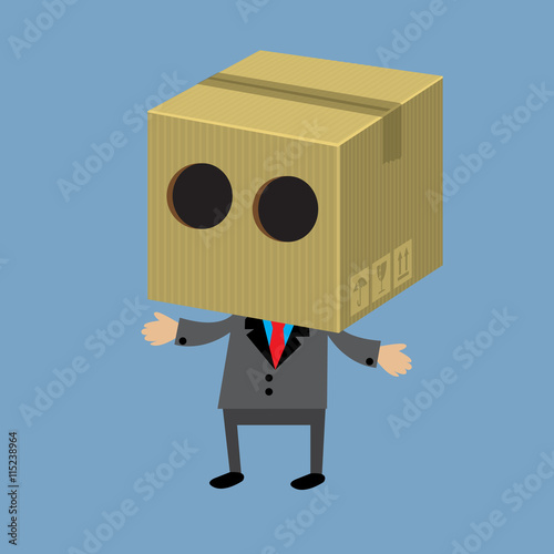 Businessman with a cardboard box on his head, business concept