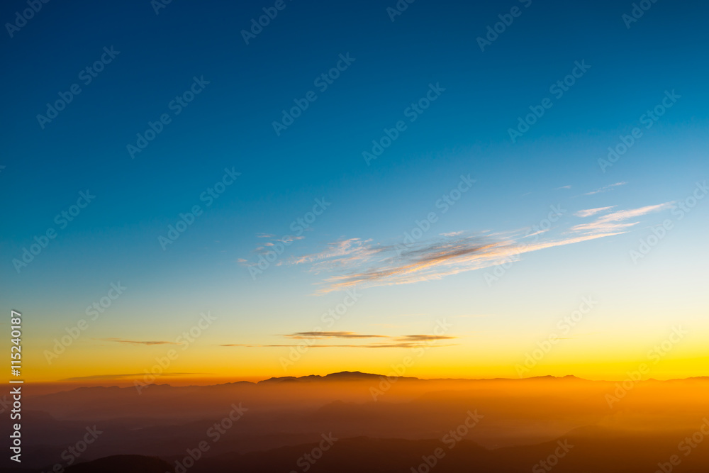 Sunrise on the mountain Adam's Peak. Sri Lanka.