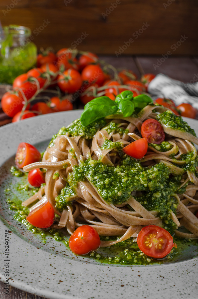 Pasta with basil pesto and parmesan Pasta with basil pesto and parmesan