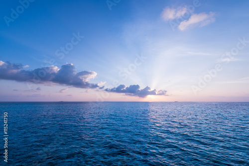 Maldives. Imposing sunset over the ocean. Quiet evening for relaxation and enjoyment.