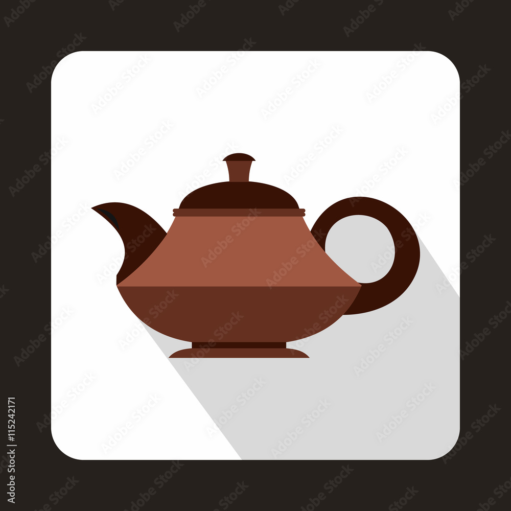 Brown teapot icon in flat style on a white background Brown teapot icon in flat style on a white background