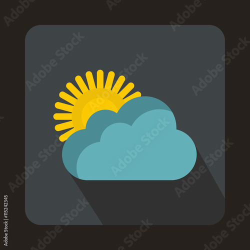 Sun and cloud icon in flat style on a gray background