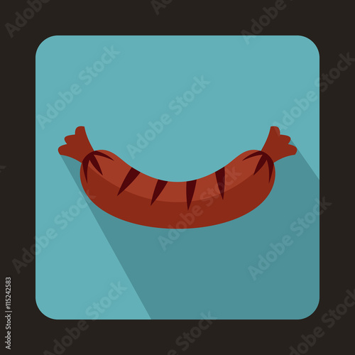 Grilled sausage icon in flat style on a light blue background