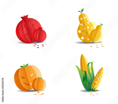 Paper folded fruits and vegetables collection
