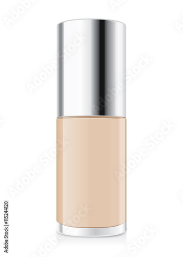 Foundation cream nude color in glass bottle have a silver cap. Illustration about cosmetic or beauty product mock up.