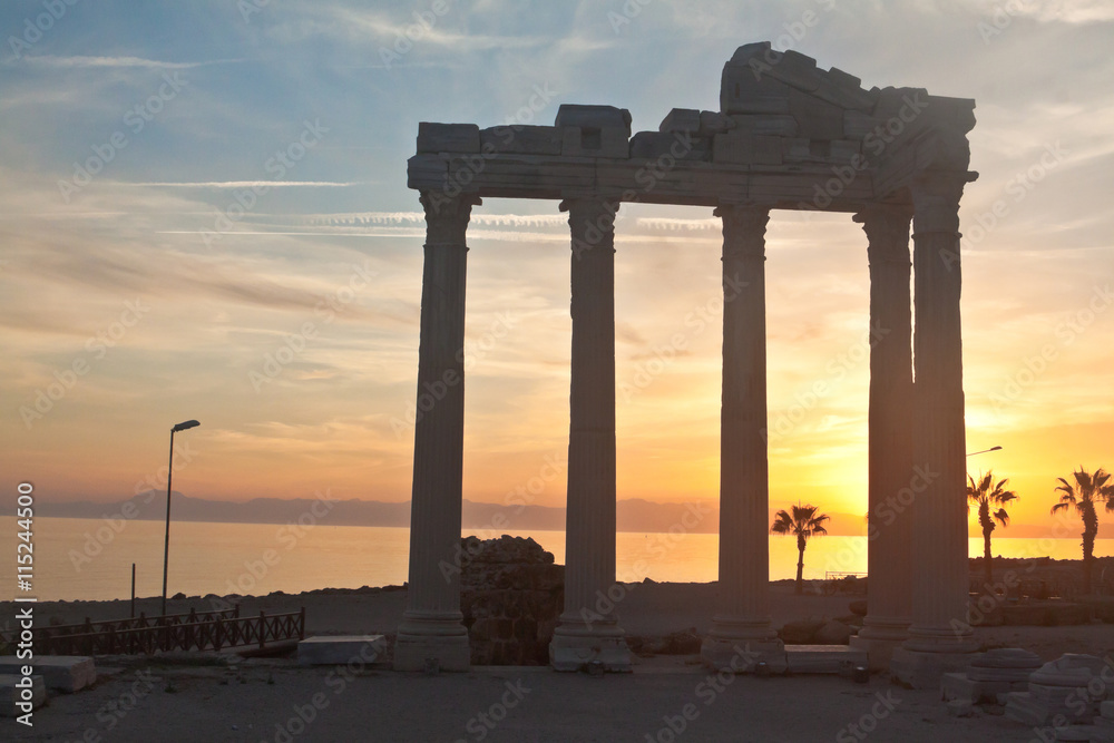 The Temple of Apollo in Side, Turkey, on sunset