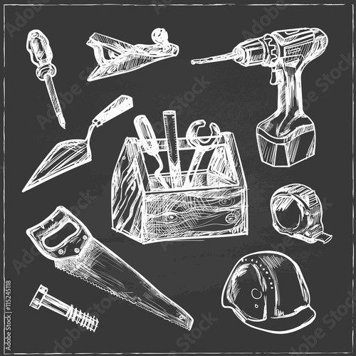 Hand drawn Set of Construction tools.