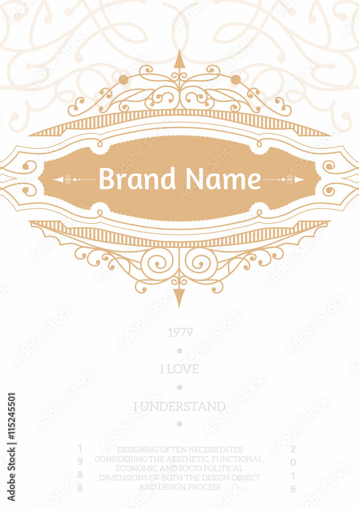 Monogram creative card template with flourishes ornament elements. Elegant design for cafe, restaurant, heraldic, jewelry, fashion