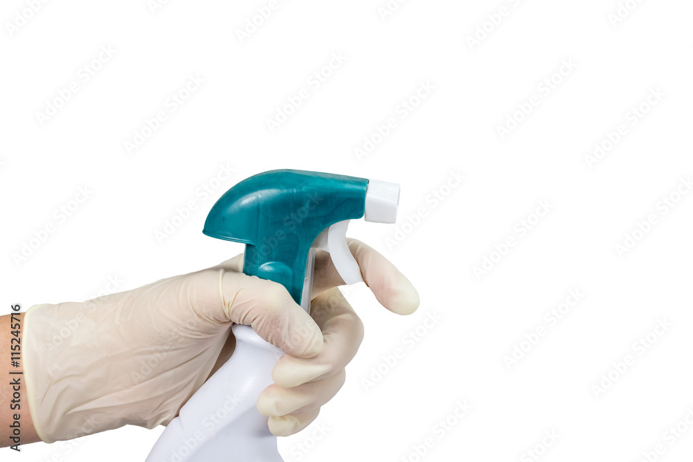 Woman is holding window cleaner in spray bottle Woman is holding window cleaner in spray bottle