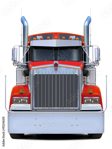 Obraz na plátne Red truck front view isolated on white background.