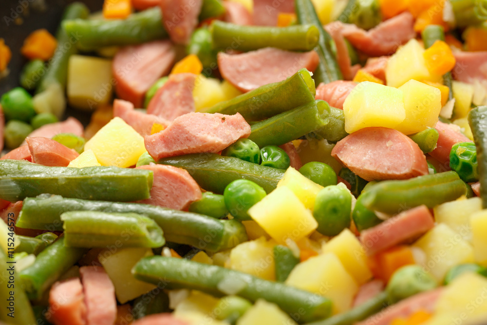 Vegetables with sausages fried Vegetables with sausages fried