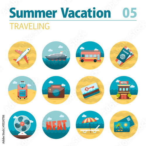 Traveling icon set. Summer. Vacation