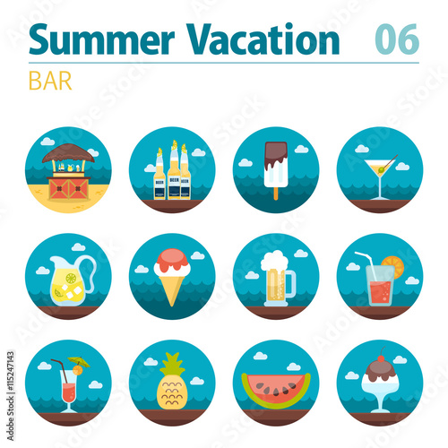 Bar beach icon set. Summer. Vacation