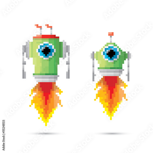 pixel style green robot set