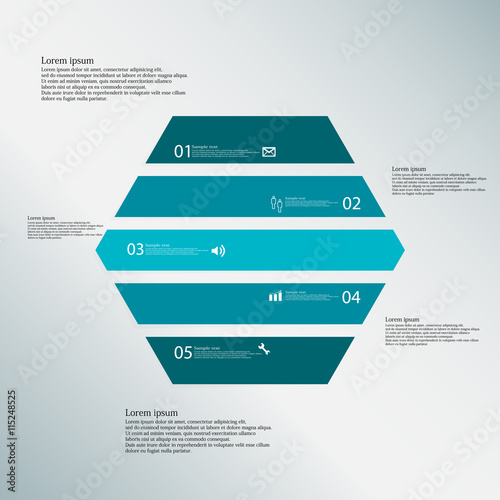 Hexagon illustration template consists of five blue parts on blue background