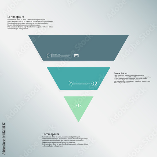 Triangle illustration template consists of three color parts on blue background