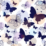 Seamless pattern with graphic vintage butterflies