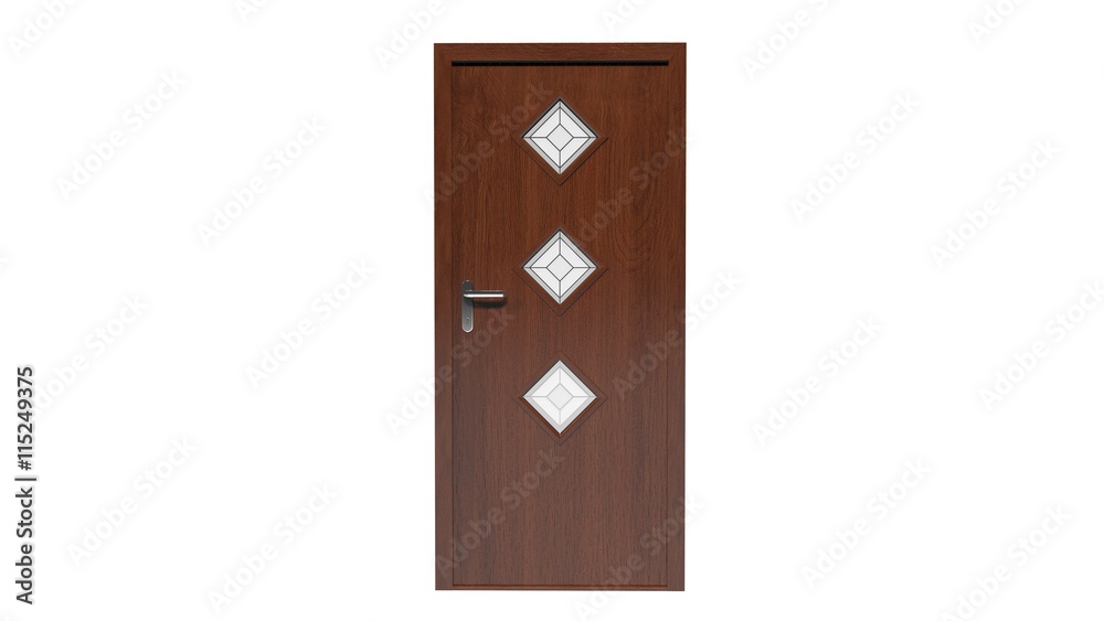 Door with small windows, home entrance isolated on white background Door with small windows, home entrance isolated on white background
