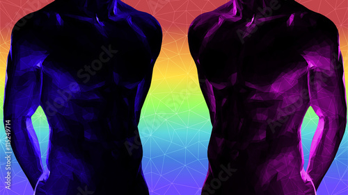 Polygonal male body muscle on rainbow background