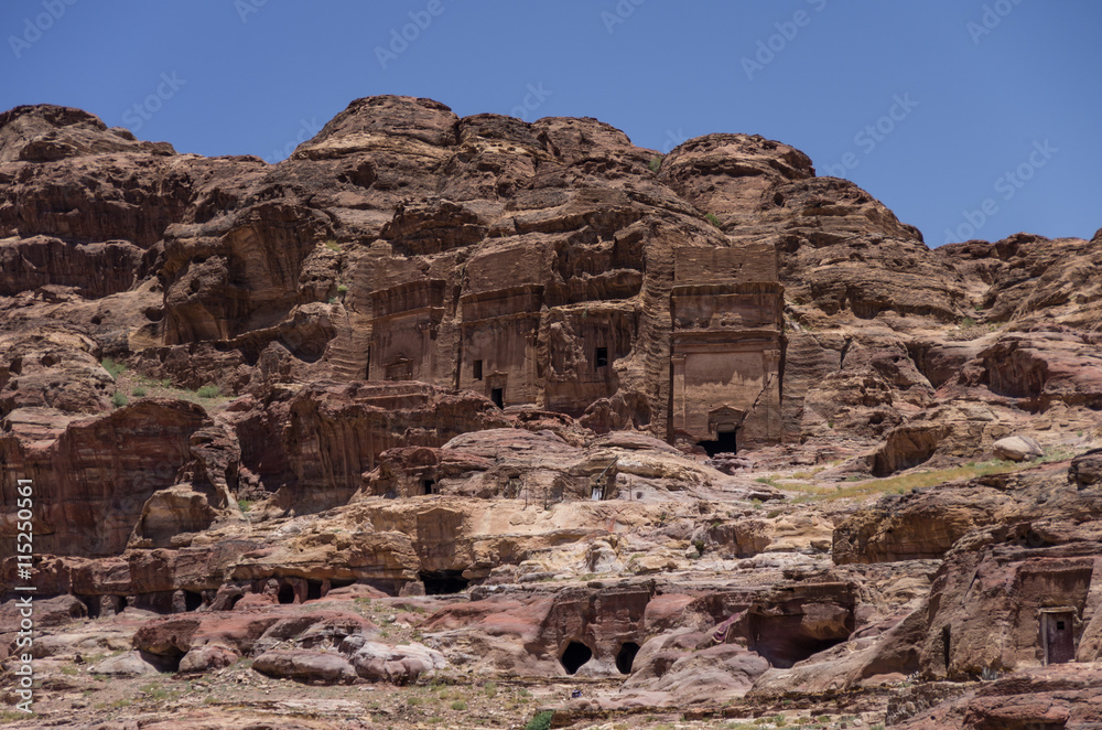Mu'aisireh Tombs. The cave tombs  in Petra, Jordan