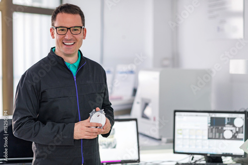 Portrait of successful aesthetic dentist in his lab photo