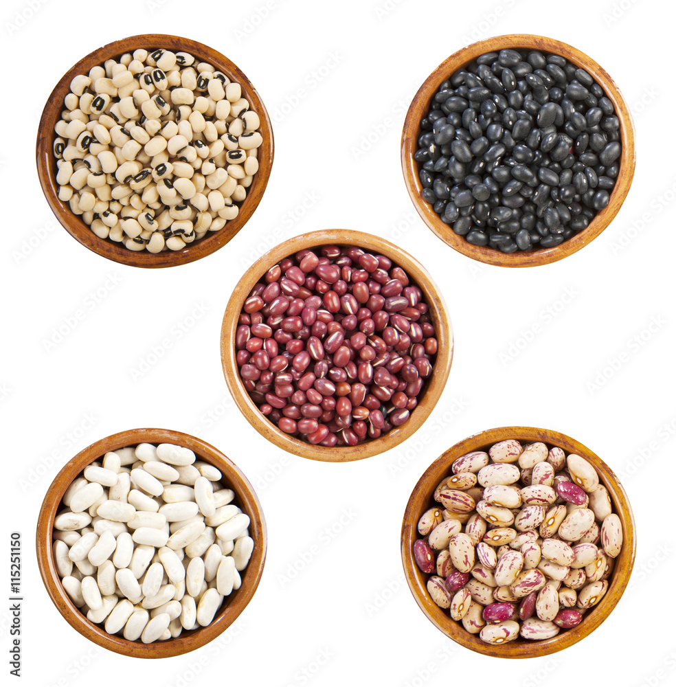 5 varieties of beans in bowls 5 varieties of beans in bowls