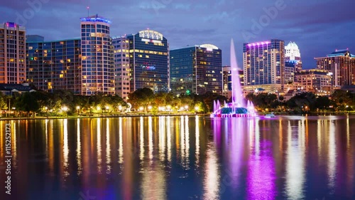 Orlando, Florida City Skyline on Lake Eola as Night Falls - Time Lapse
