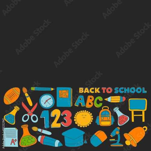 Vector doodle set of education symbols Back to school