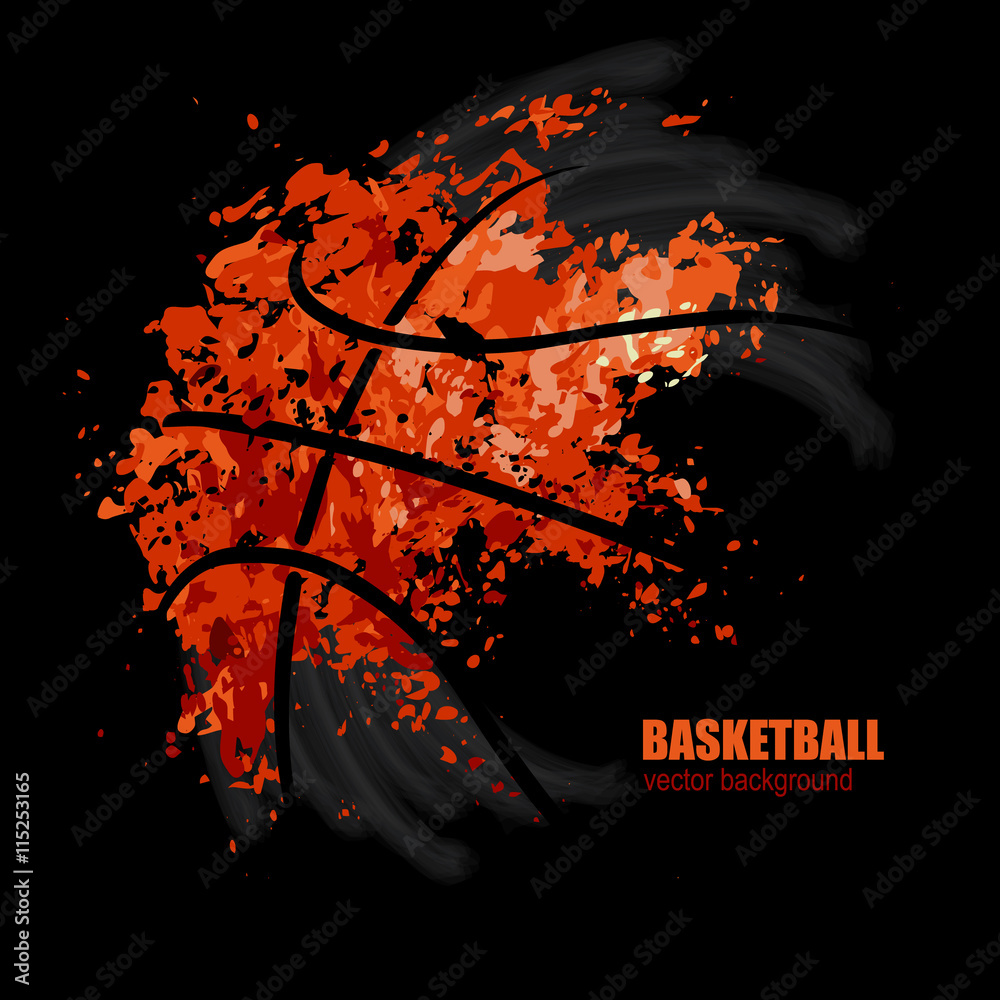 vector drawing of a basketball on a black background, design for basketball  game, grunge background Stock Vector | Adobe Stock