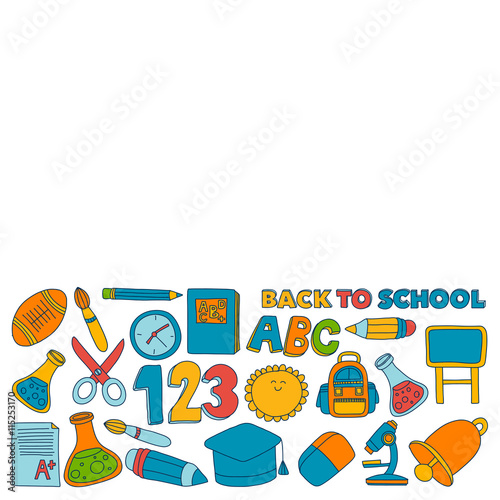 Vector doodle set of education symbols Back to school