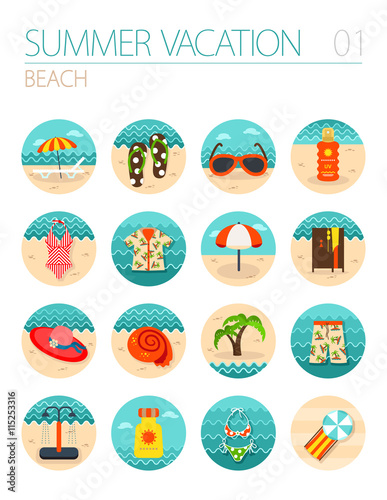 Beach icon set. Summer. Vacation